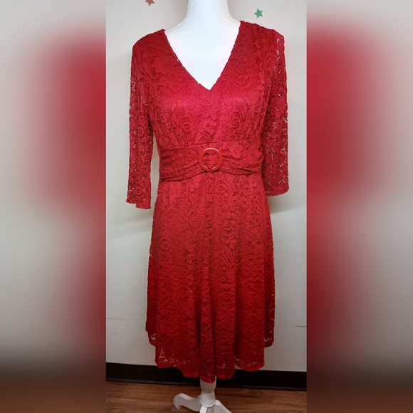 Perceptions Petite Lace Red Midi Dress Pettite Large - Picture 1 of 11